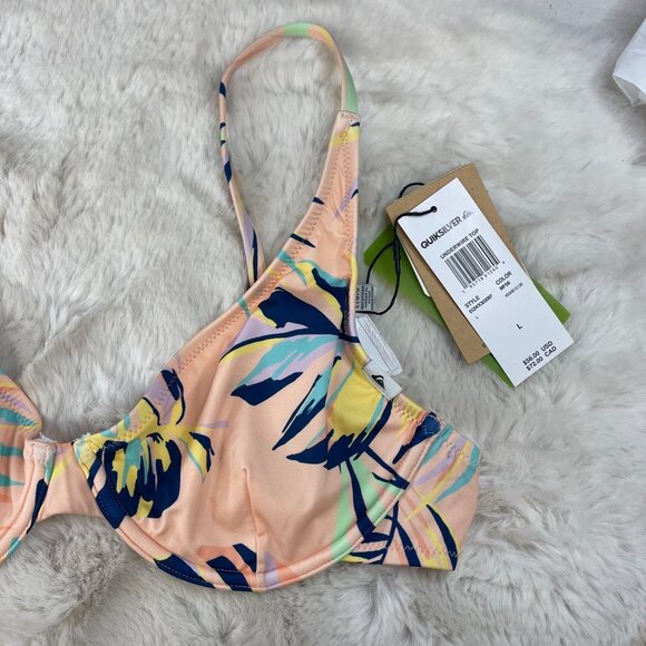 NWT Quiksilver Top Bikini Underwire Top Coral Pink Wild Times Sz Large - Picture 2 of 4